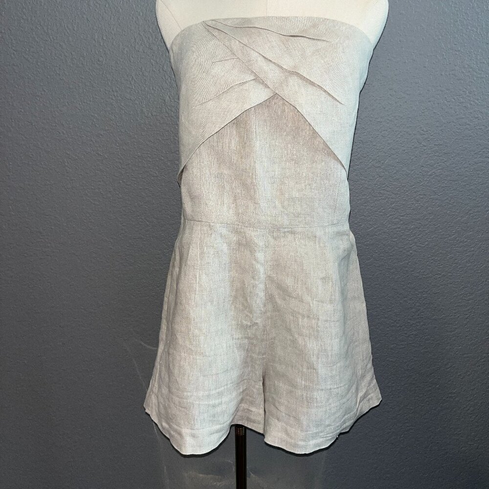 tease by TART 100% Linen Oatmeal Color Strapless Romper - EUC - Size L / Large